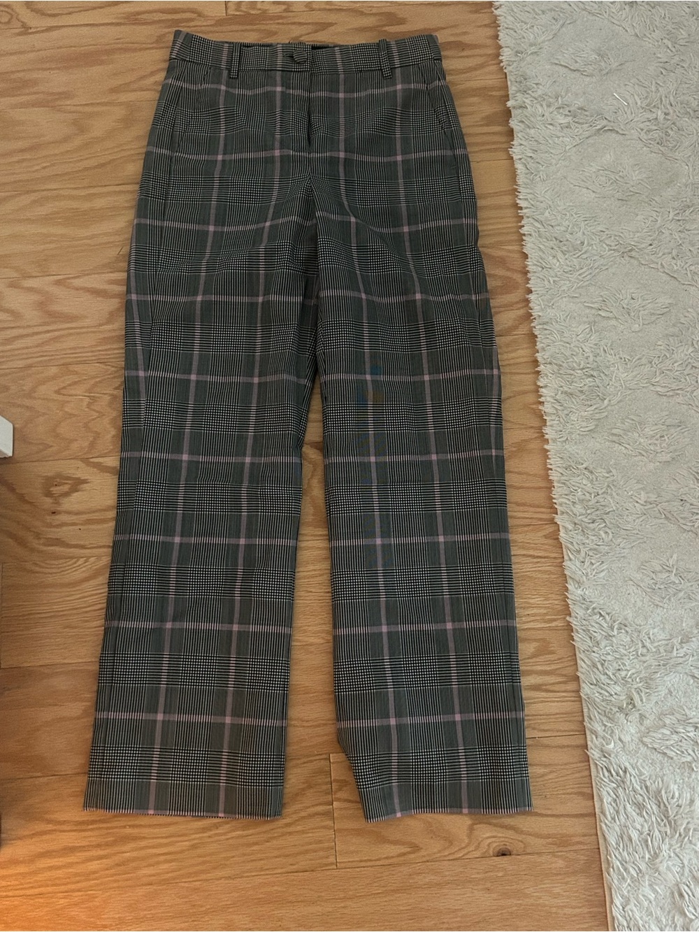 Gray Plaid Trousers with Subtle Pink Windowpane